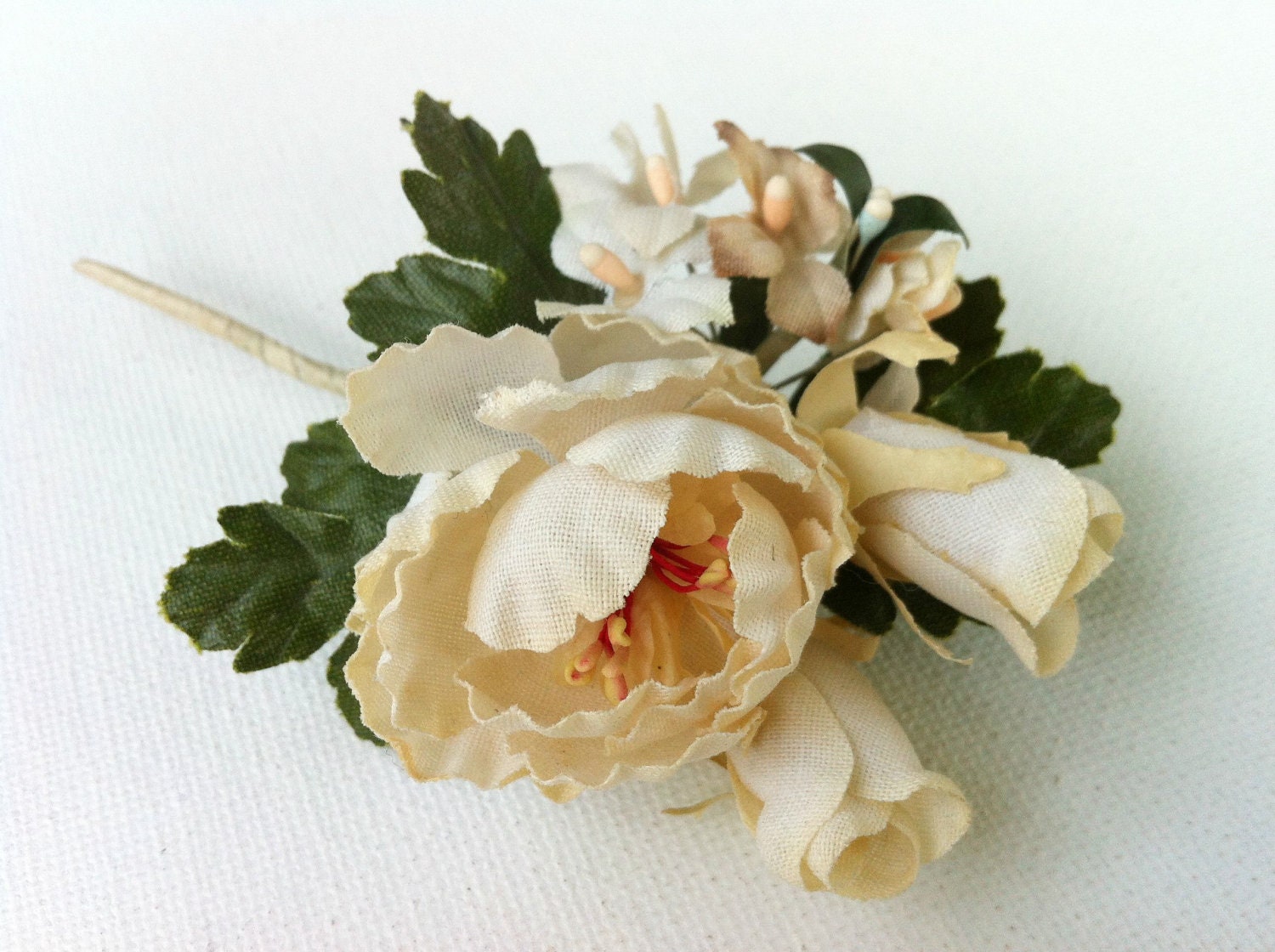Boutonniere - Vintage Millinery Flower Pin - Petite Corsage - Ivory Flower Pin - Weddings and Bridal