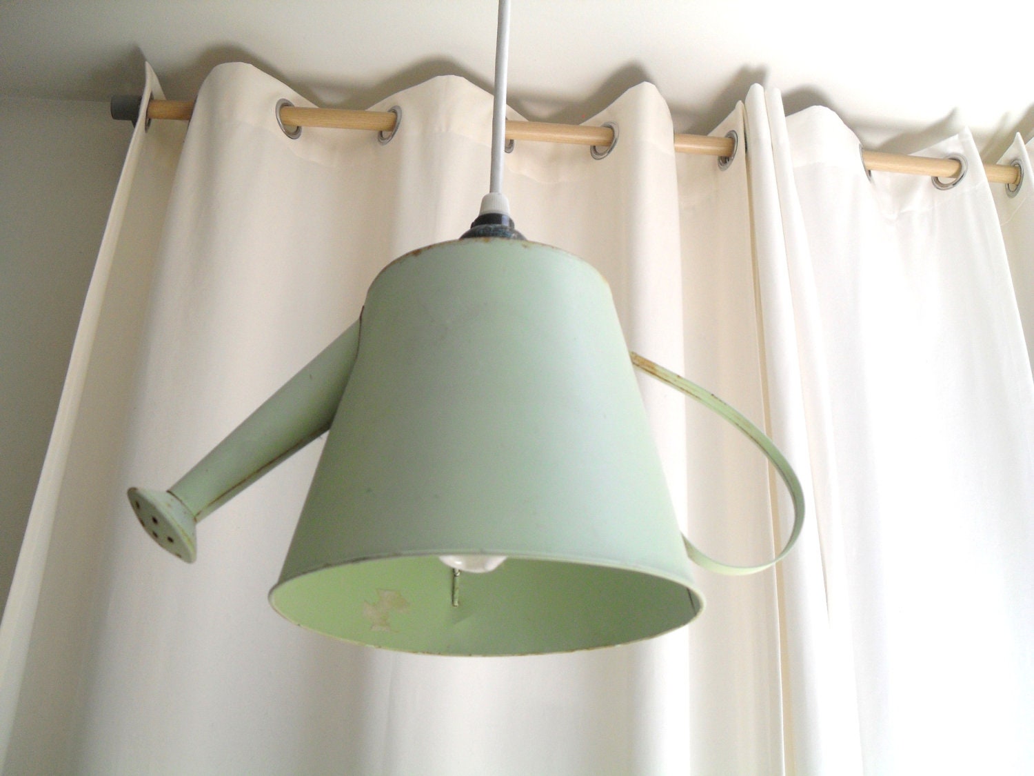 Vintage Green Watering Can Pendant Light Fixture