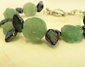 Bracelet Carved Aventurine and AB Czech Glass "Rose Garden (no. 760)