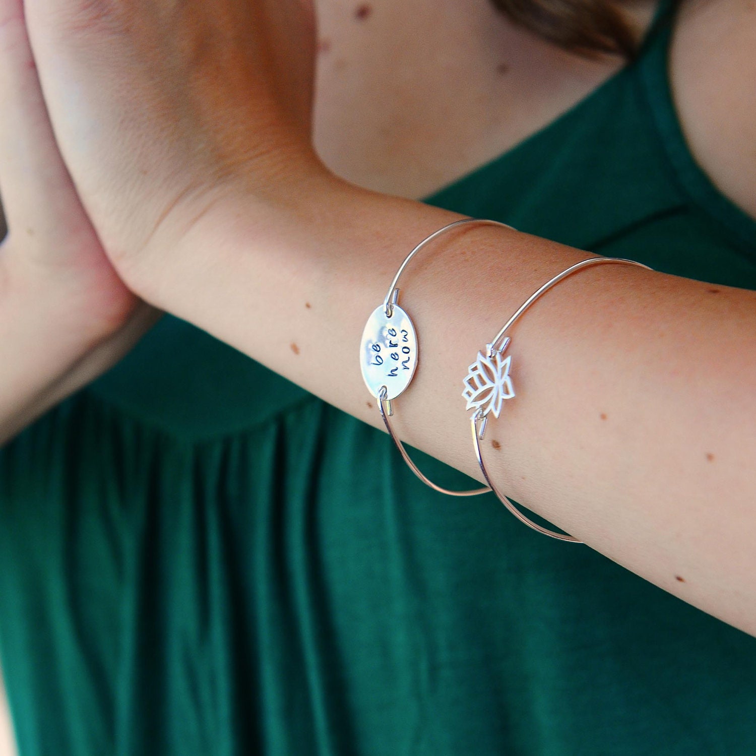 Lotus Flower Jewelry, Simple Sterling Silver Bangle Bracelet, Lotus Bracelet, Yoga Bracelet, Silver Bangle