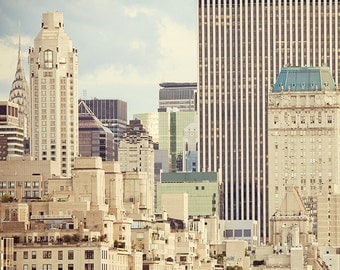 Metropolis - New York Photography, Modern NYC Art Print, Manhattan skyline, Pastel, Upper East Side, Beige, Blue, Travel, 8x8 photo
