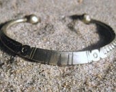 Old Etched Silver  West African Bracelet with Ebony Strips