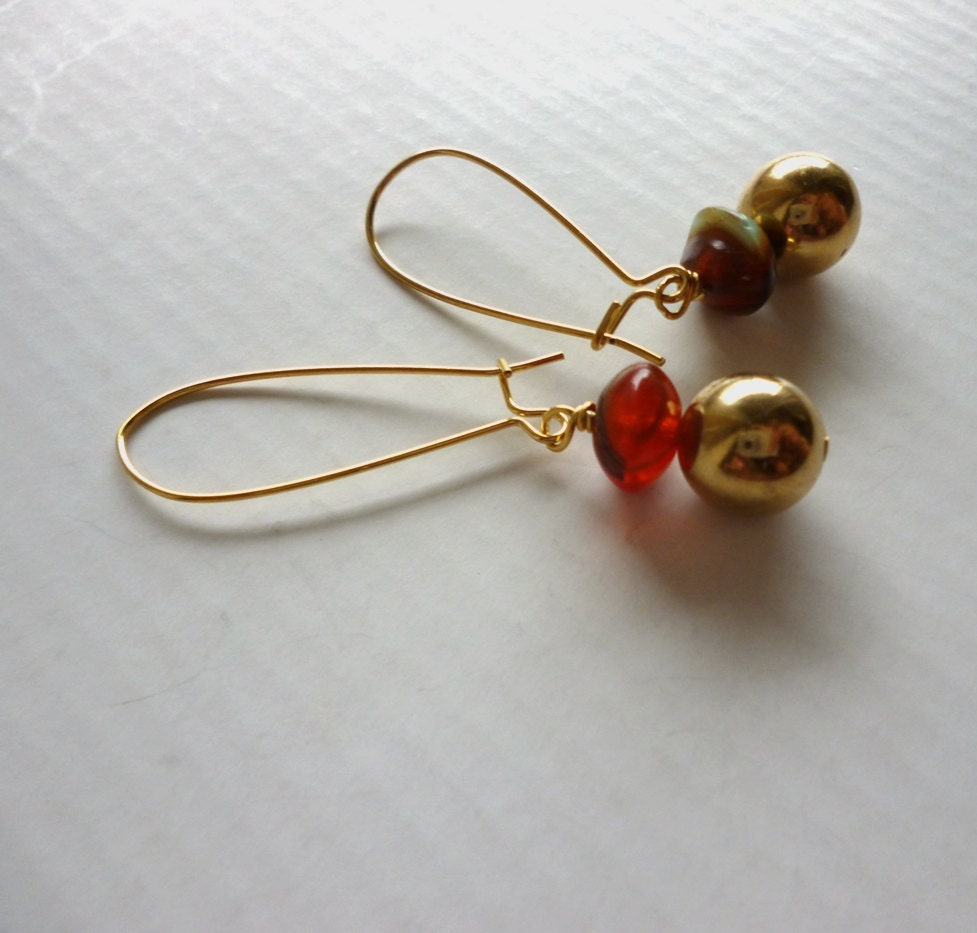 gold dangle earrings - gold beads and carnelian stone earrings - edie earrings