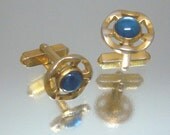 Goldtone Wavy Blue Cufflinks Vintage