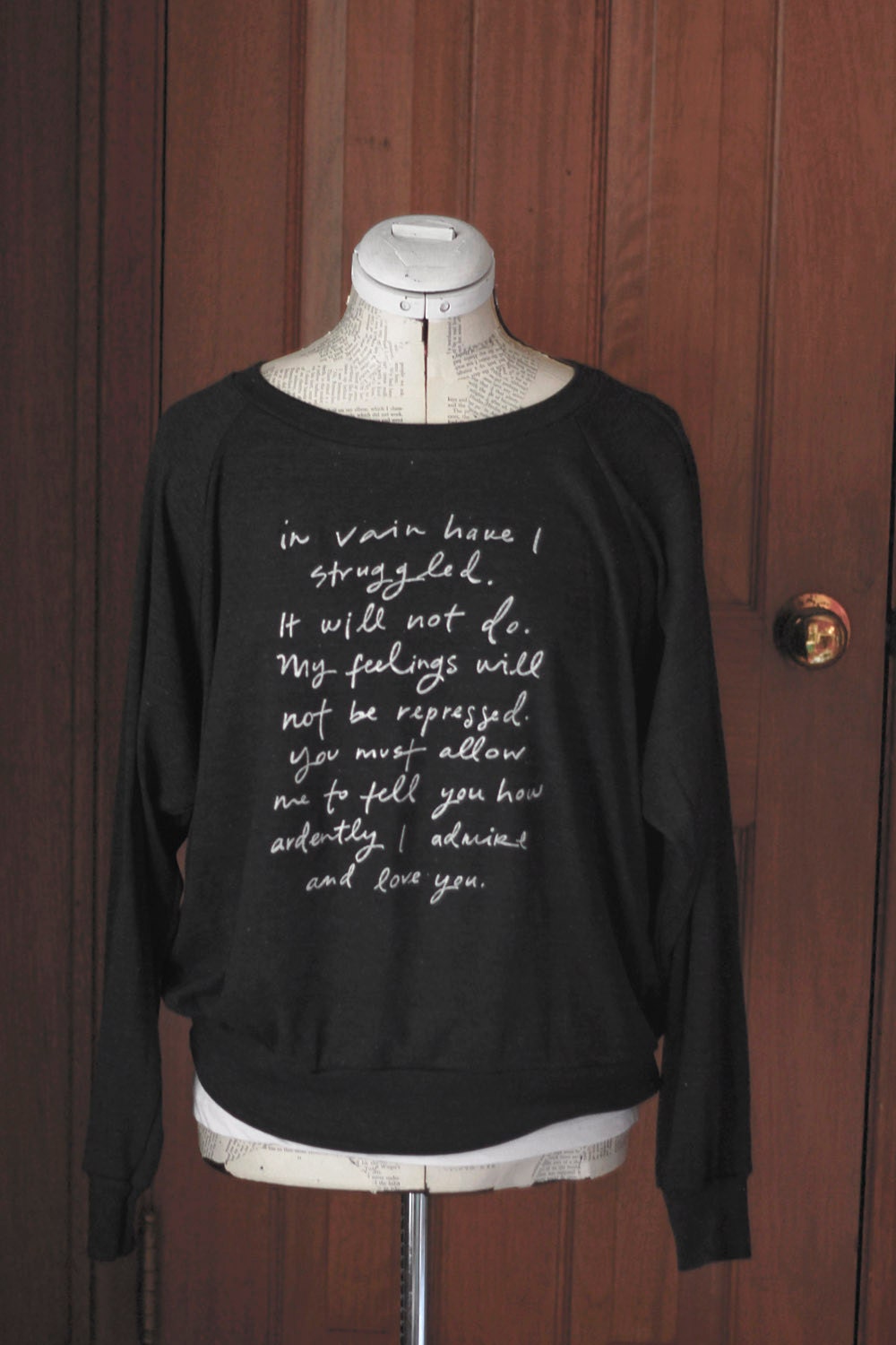 Slouchy Sweatshirt- gold on charcoal- size S, M, L - Jane Austen