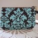 Wristlet Zipper Gadget Purse Pouch in Brown and Turquoise