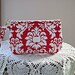Wristlet Zipper Gadget Purse Pouch in Red and White Damask