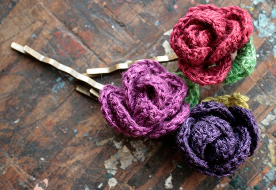 Linen flower hairpins - set of 3