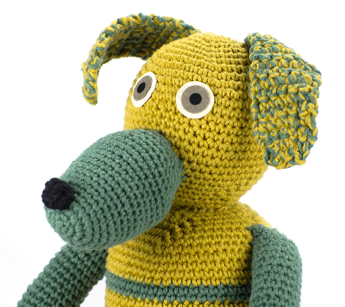 murphy - mustard yellow heather green crocheted dog softie