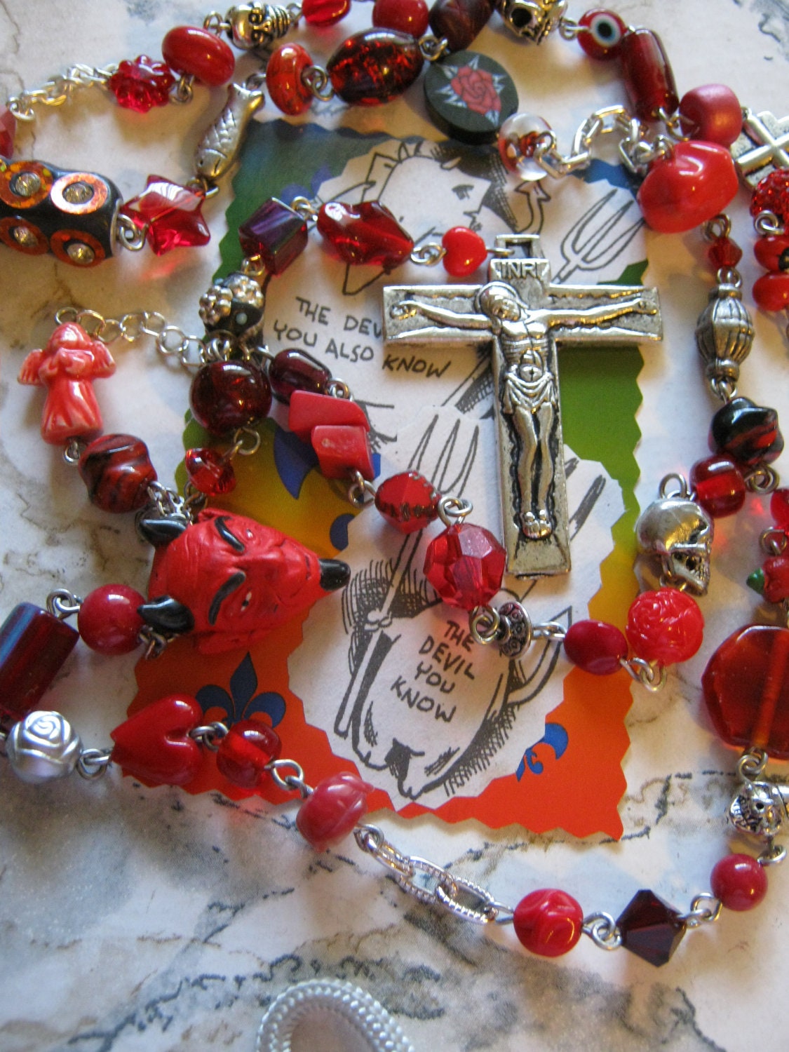 Day of the Dead Red Devil Skull Rosary