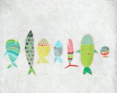 Avril - Art - Print of an original illustration - Color Print - Drawing - april fishes - Children room decor