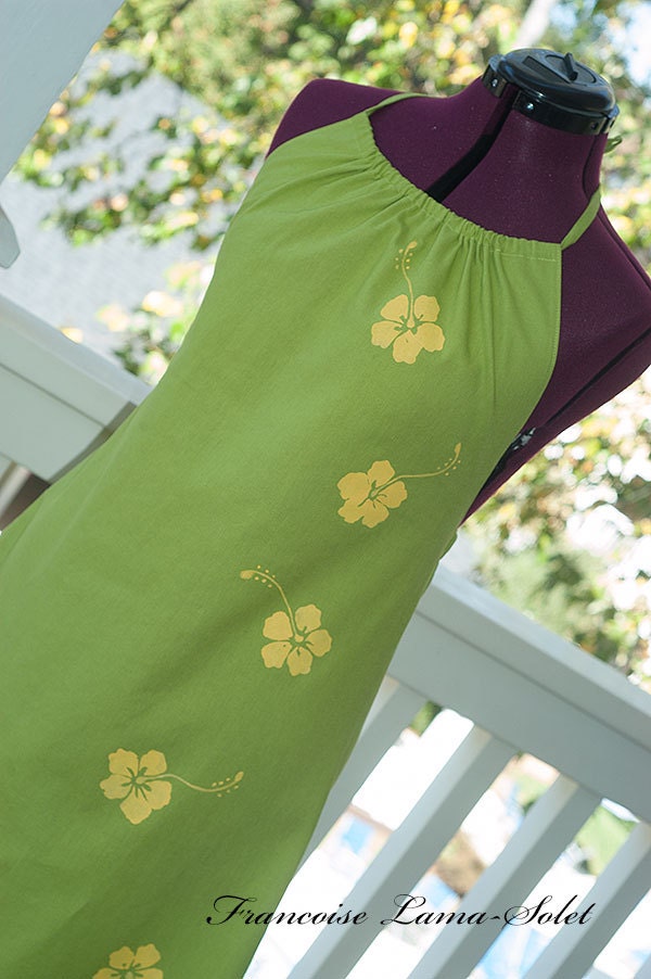 Summertime in Lime Women Linen Maxi Halter Dress Sizes S to XL