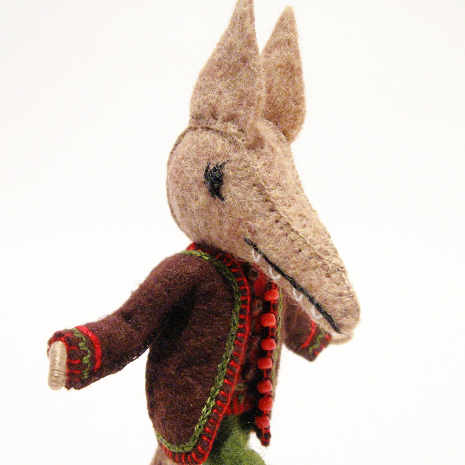 Big Bad Wolf Art Doll, Collectible, Hand Embroidered, Handmade, Fairytale