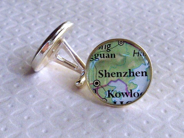 Father's Day  Map Cufflinks Solid Sterling Silver Cast One Piece Made to Order by sherry truitt Cuff Links