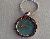 Fishers Island New York Map Key Chain Ring Vintage Atlas Ready to Ship