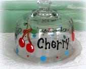 Hand Painted Cherry Glass Cloche / Cheese Ball Dish - Retro Chic Kitchen Decor