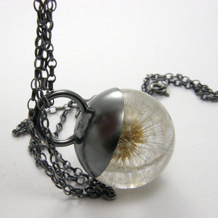 Dandelion and Resin Pendant, Dandelion and Silver Resin Necklace