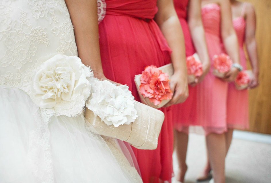 champagne and coral wedding clutch, bridesmaids clutches, personalized gifts