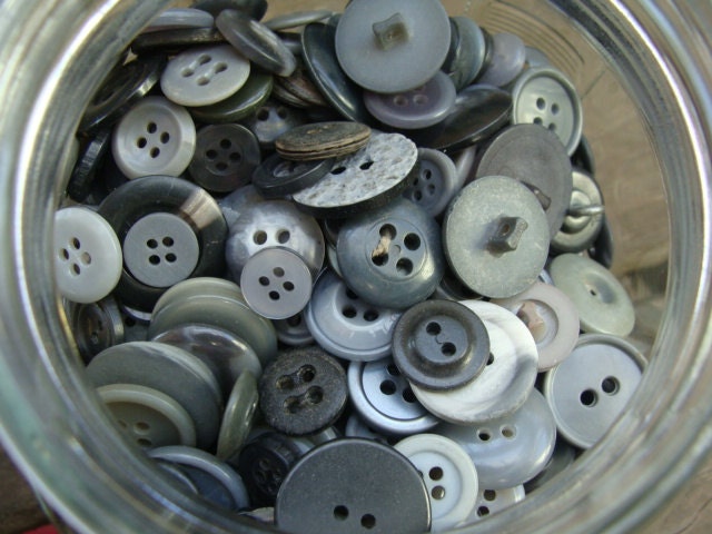 Wholesale Vintage Button Lot, Gray, Plastic, 180