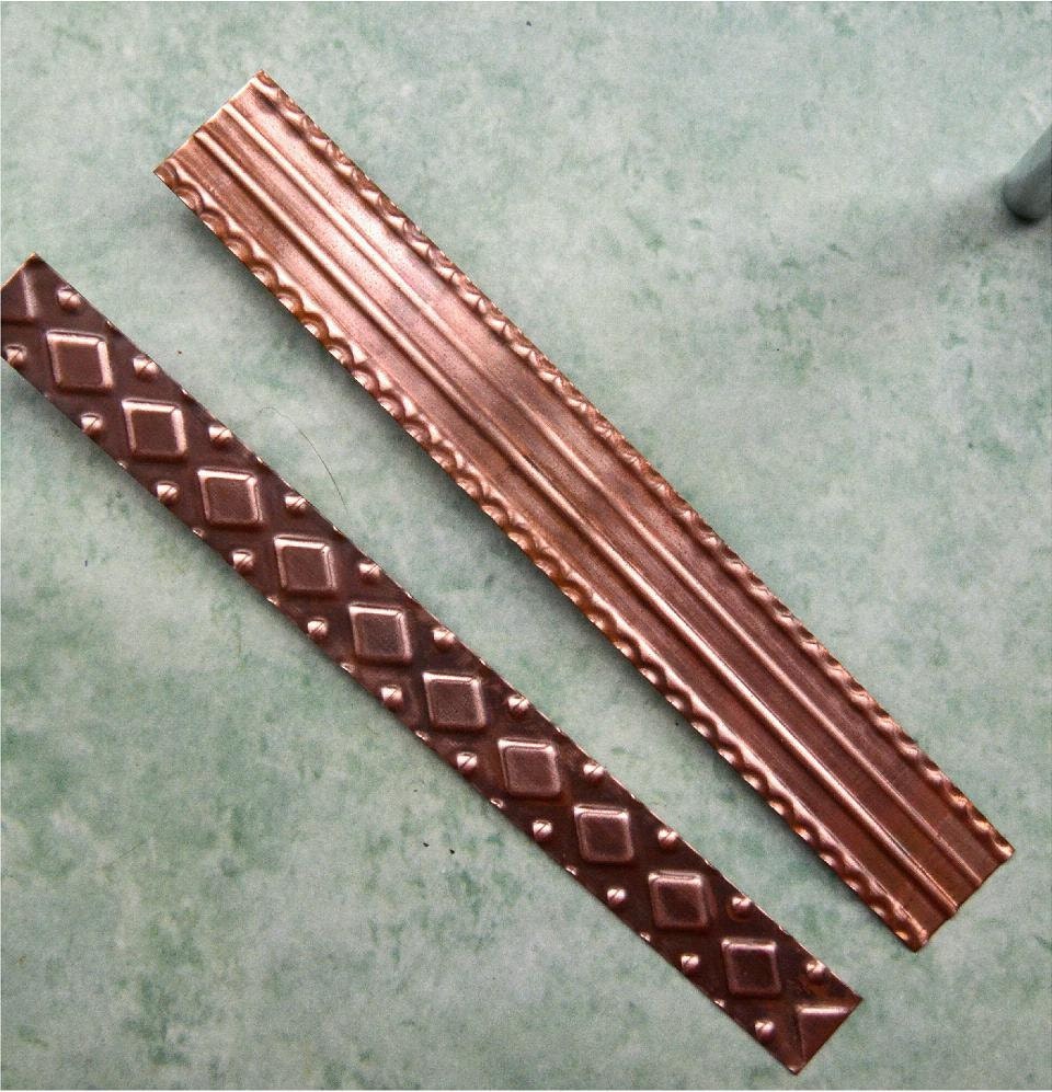 Handmade Embossed Copper Sheet Metal - diamonds/dots and dentil pattern -DIY
