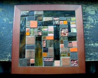 Prairie Style Copper Brown and Orange Patchwork Mosaic Tile