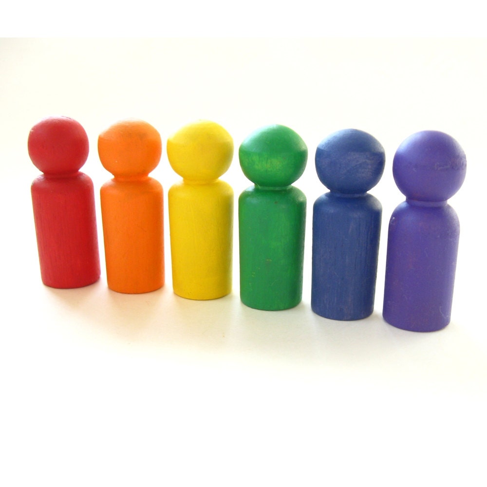 Wooden Rainbow Peg People - Matching / Sorting / Counting - Ecofriendly Soy Paint & Beeswax