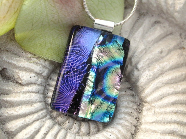 Purple Necklace - Dichroic Necklace - Dichroic Jewelry - Dichroic Fused Glass Jewelry -Purple Necklace -  Fused Glass Pendant  070112p100
