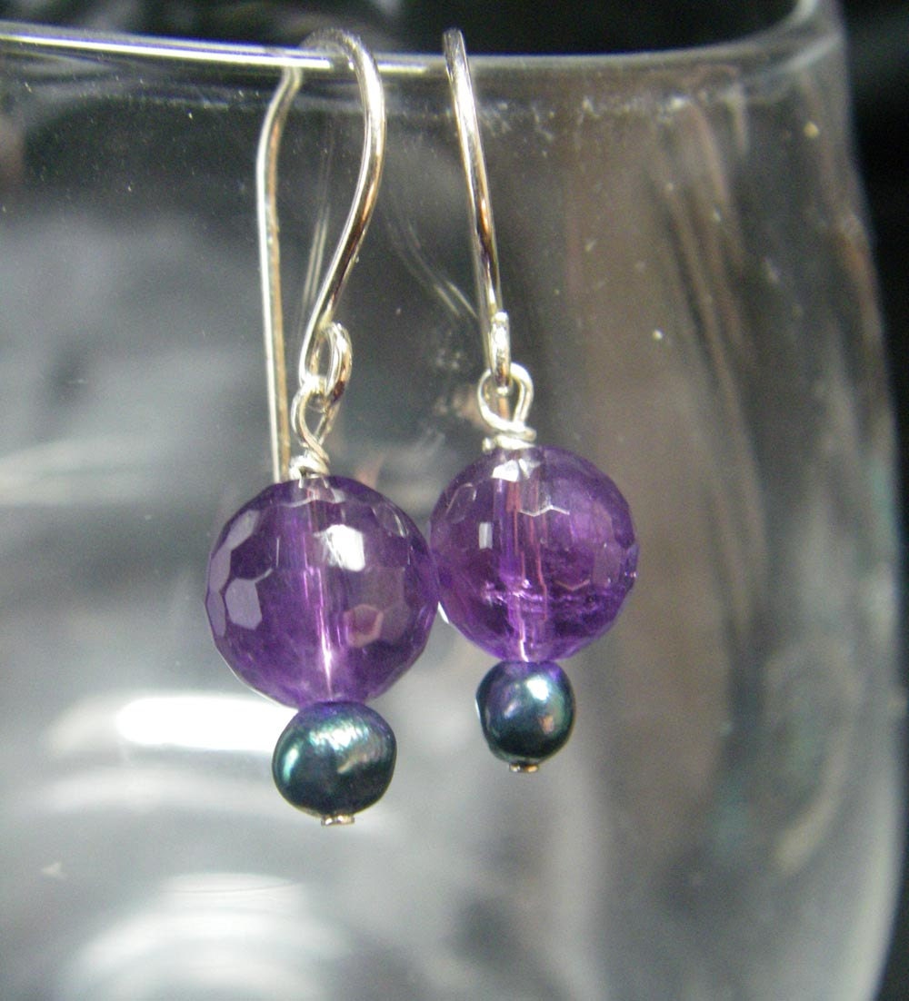 Luxury Amethyst, Blue Pearl Silver Earrings