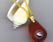 Floral Pendant . Beadwoven Purple Cat's Eye Flower. Caramel Carnelian Stone . Statement - Mysterious Garden Series by enchantedbeads on Etsy