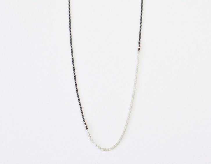 Silver lining - long gunmetal & sterling chain necklace - minimal modern jewelry  gift for her