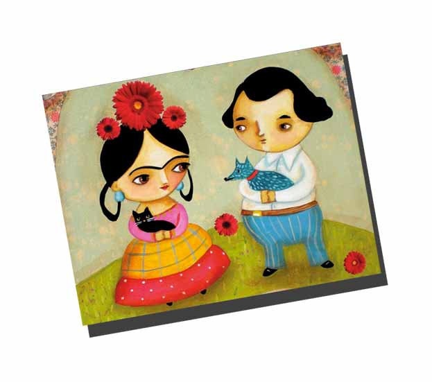 SET of 5 POSTCARDS Frida Kahlo and Diego with BLUE dog from painting by tascha