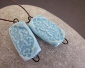 Handmade Sky Blue Glazed Porcelain Connector Charm Pair