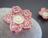Handmade Porcelain Mauve and Ivory Flower Buttons