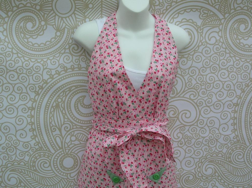 Womans Apron with Halter Type Top and Cherries