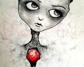 Print 5x7" - I'm still here for you - Lowbrow Juxtapoz Cute Sad Heart Blood Love Gothic Fantasy Creepy Pop Dark Art