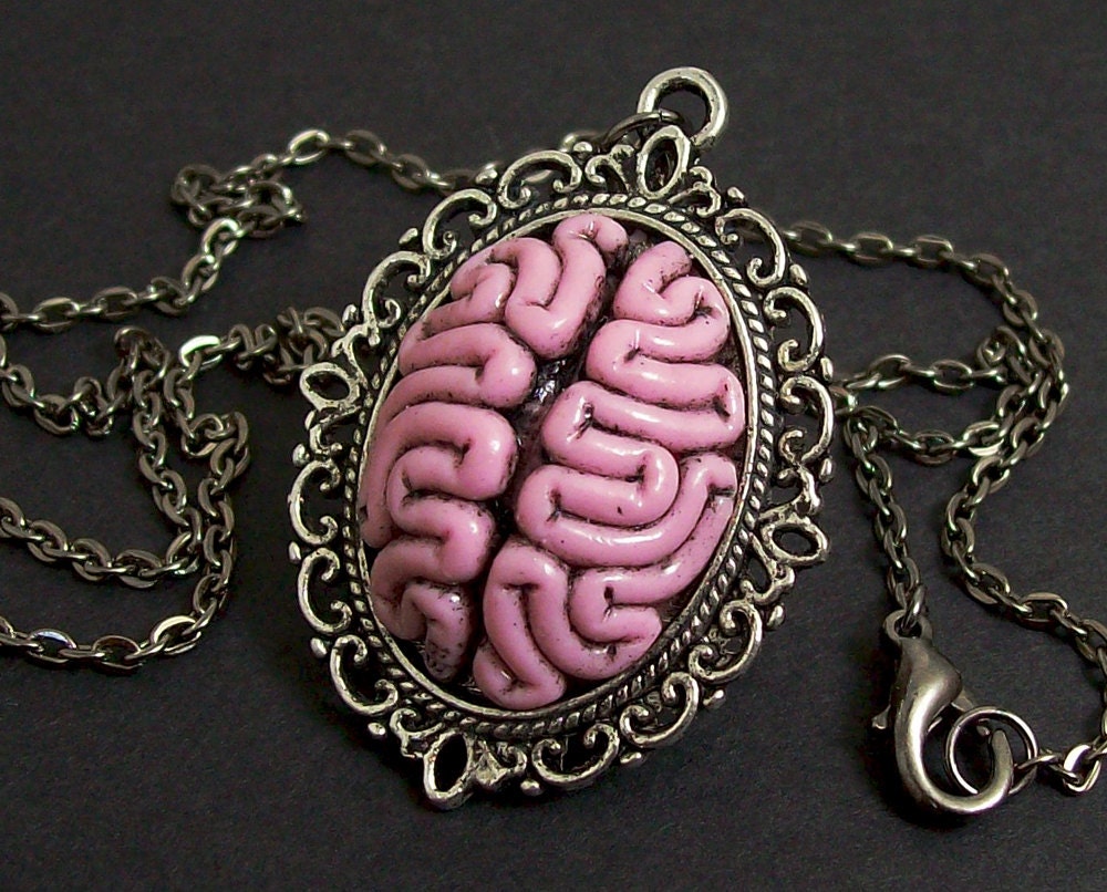 Pink Brain Cameo Necklace