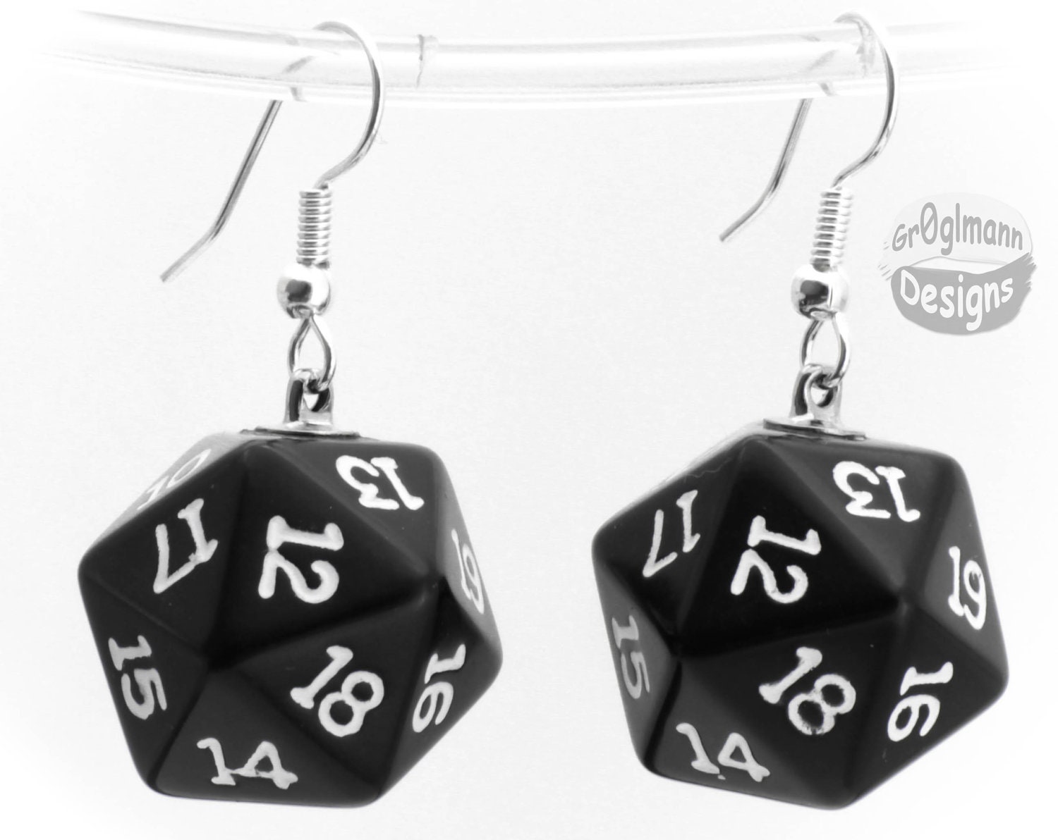 Black D20 Dice Dangle Earrings :)