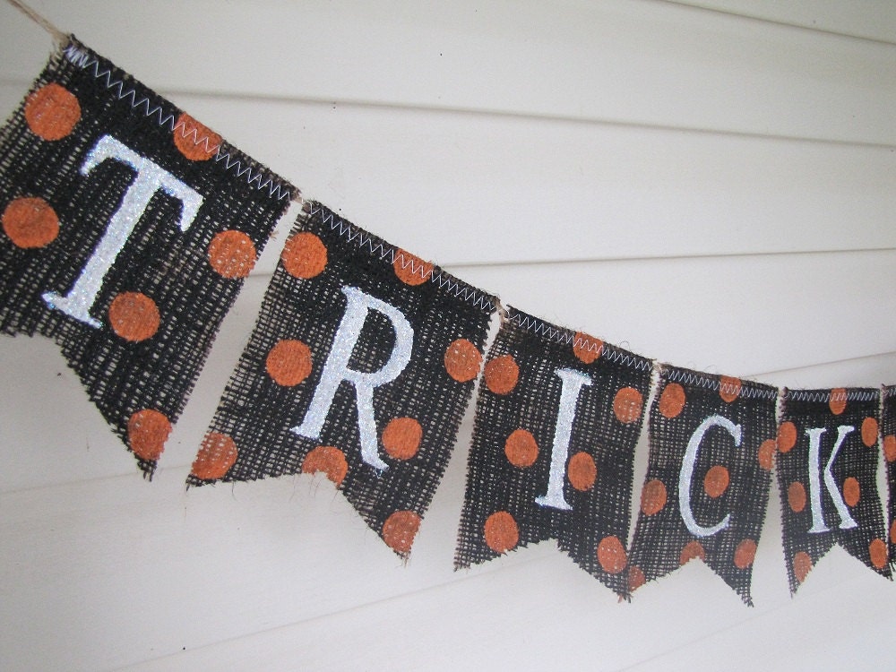 Trick or Treat Glitter Burlap Banner Pennant Bunting