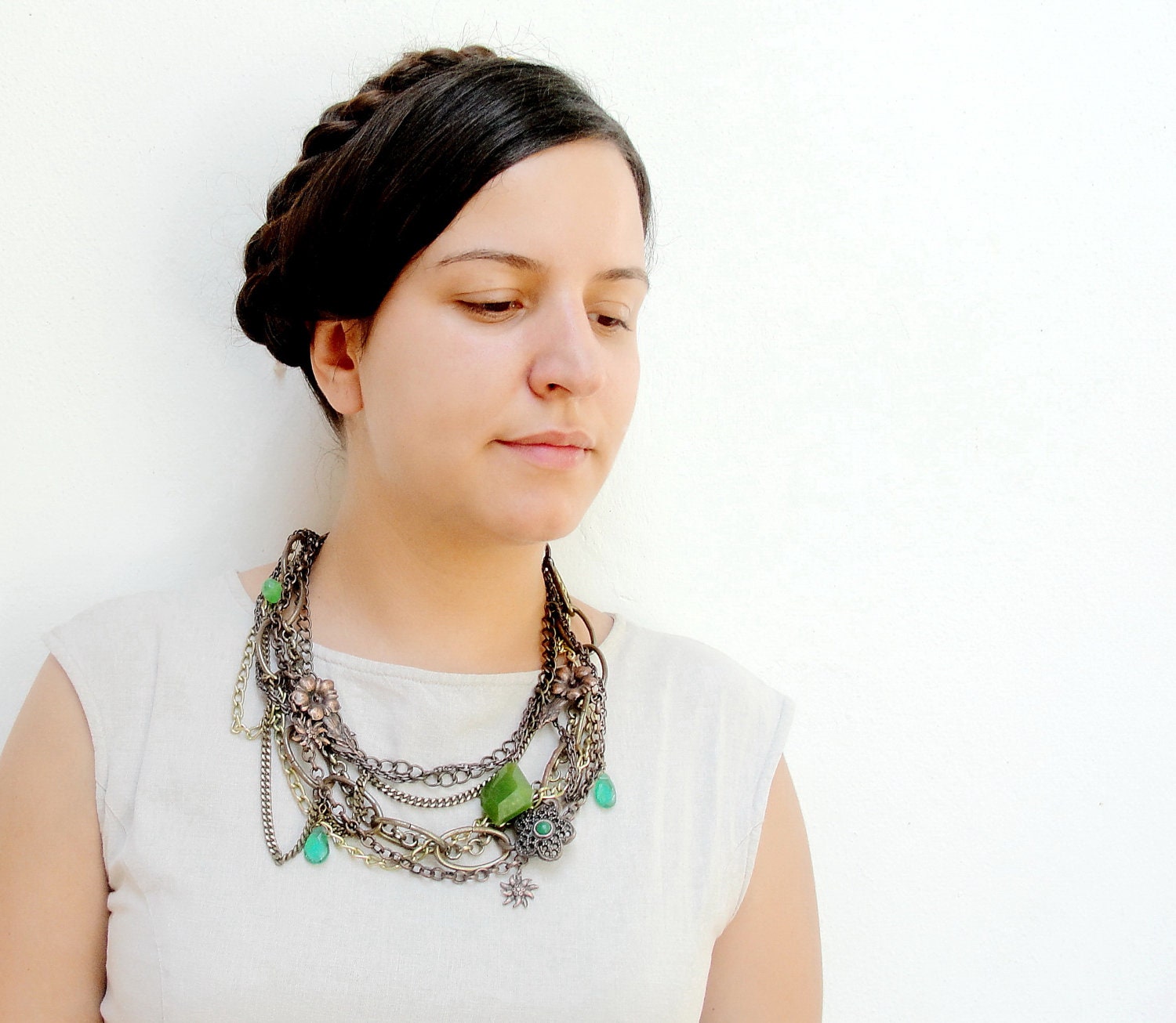 Chained Statement Necklace - Grass Green Meadows