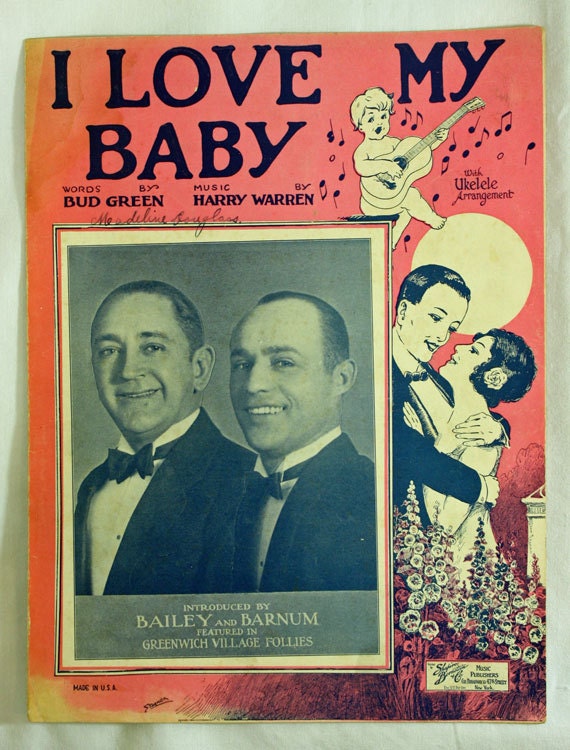 Vintage Sheet Music  I Love My Baby 1925 love song with ukelele arrangement