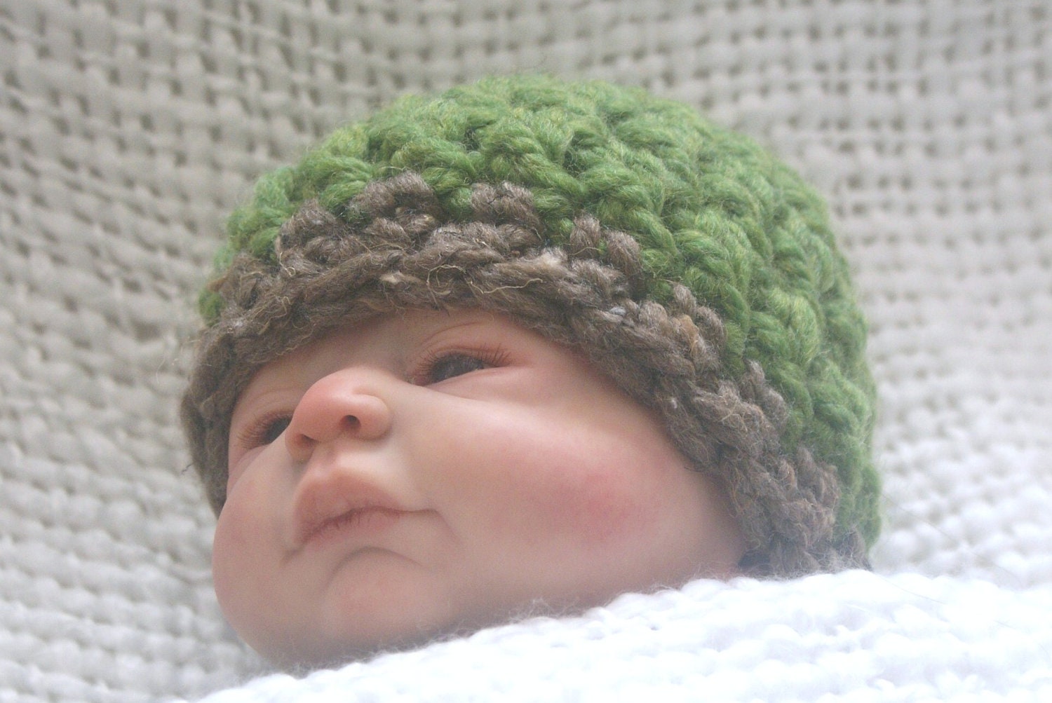 Crochet Baby Boy Hat  Soft Chunky Textured newborn beanie in green and brown (additional sizes available)