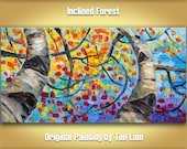 ORIGINAL modern gallery wrap canvas Abstract impasto multi colors Birch art Acrylic painting on canvas by tim lam 48x24