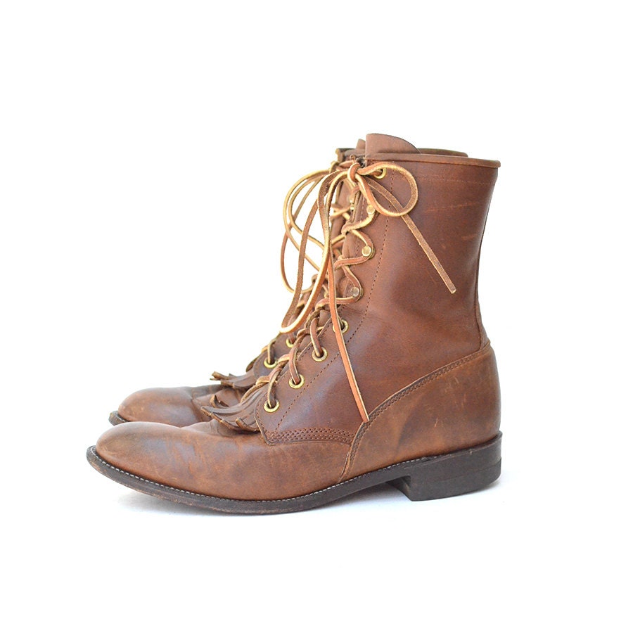 size 7.5 brown leather Justin lace up boots