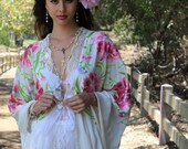 Angelic White PIANO SHAWL Bed jacket with embroidered Flowers OOAK
