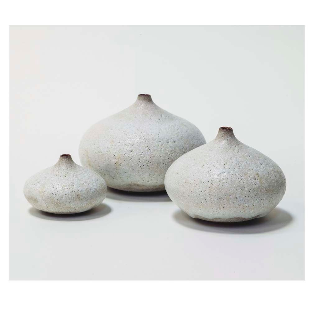 Set of 3 Droplet Vases in Rustic White Crater Glaze by Sara Paloma