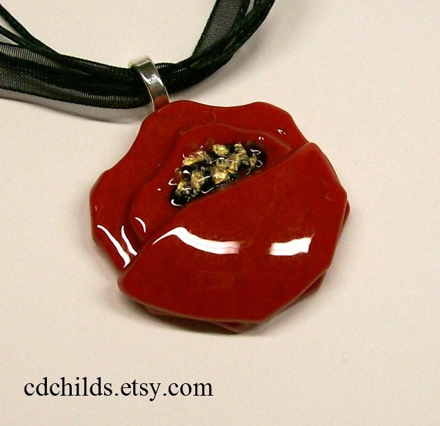 Fused Glass Pendant (Poppy In Red)