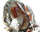 Under the Sea - Sterling, Copper and Red Plume Agate Necklace