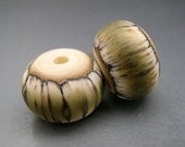 Naos Glass - Olive Tigers Pair - Made To Order Handmade Lampwork Beads SRA Green Cream Silver - LE leteam