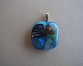 Abstract Flower  Dichroic Glass Pendant, Fused Glass Pendant, Necklace, One Of A Kind,  Blue, Orange, Lavender