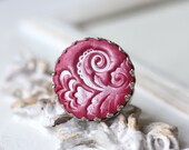 Dark pink ring with lace print, magenta, silver, romantic